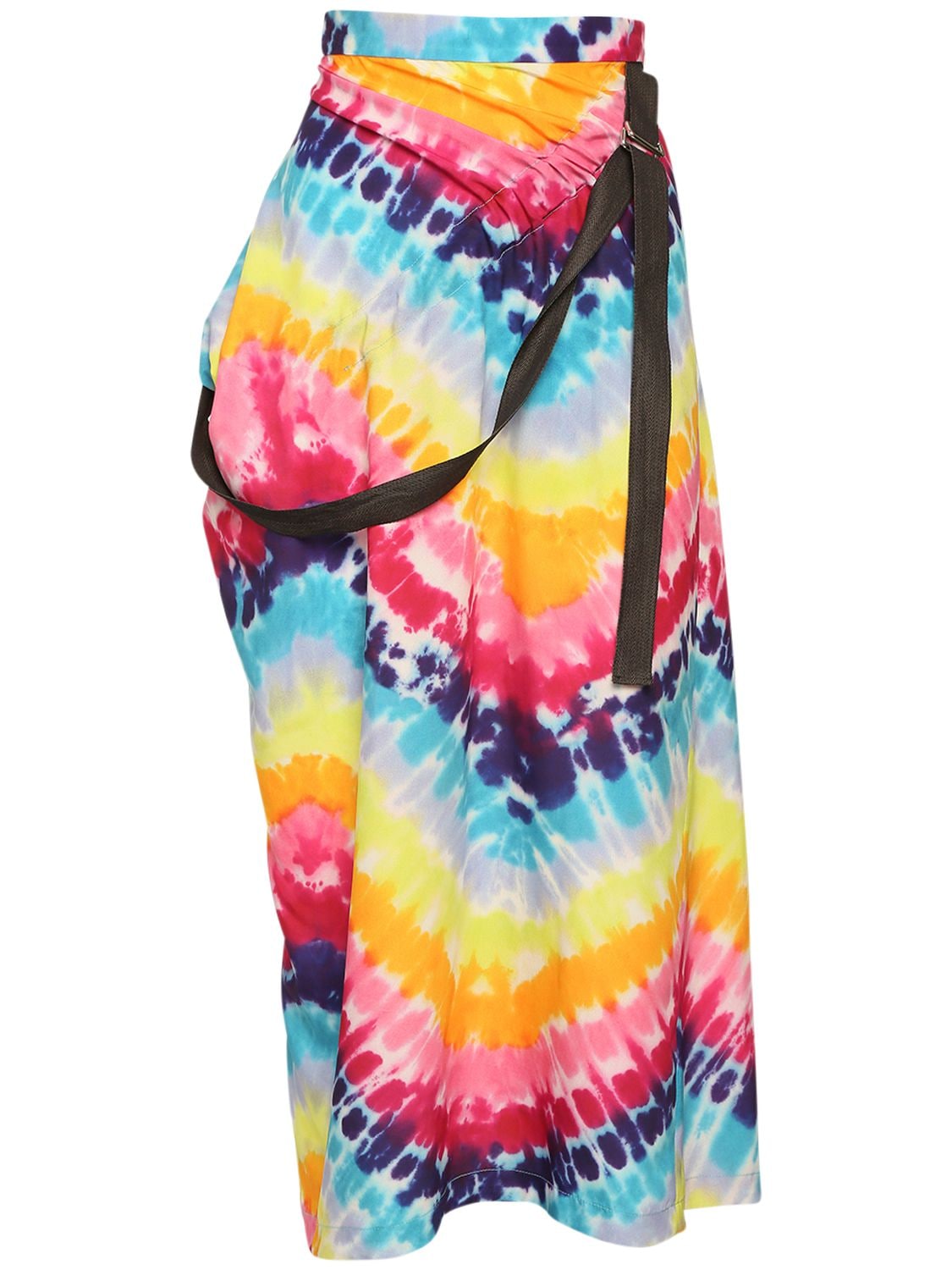 KENZO TIE DYE PRINTED SATIN WRAP MIDI SKIRT