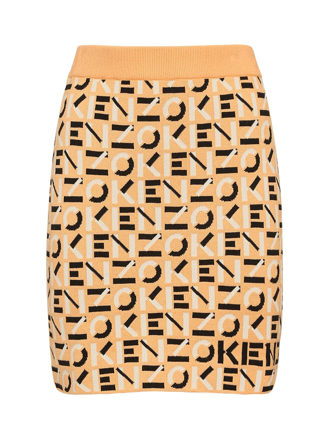 Kenzo Monogram Cotton Blend Mini Skirt In Orange,multi