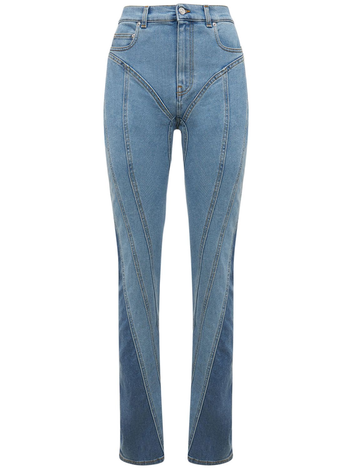 MUGLER High Rise Stretch Cotton Denim Jeans