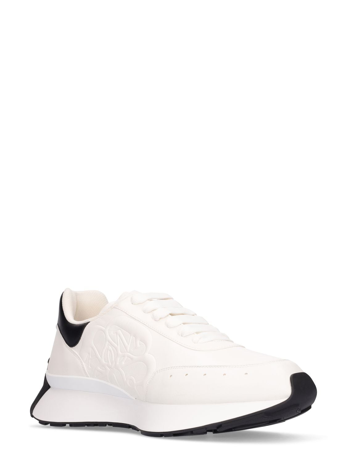 Shop Alexander Mcqueen Sprint Runner Leather Sneakers In White,black