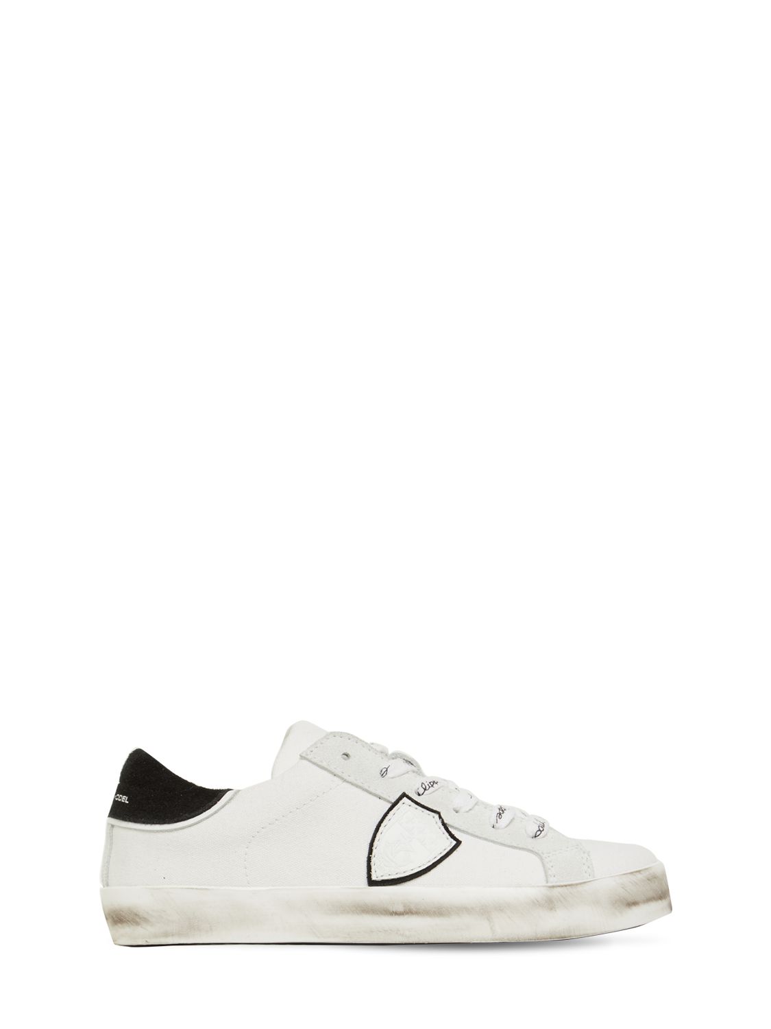 PHILIPPE MODEL - Paris lace-up leather \u0026 cotton sneakers - White/Black |  Luisaviaroma