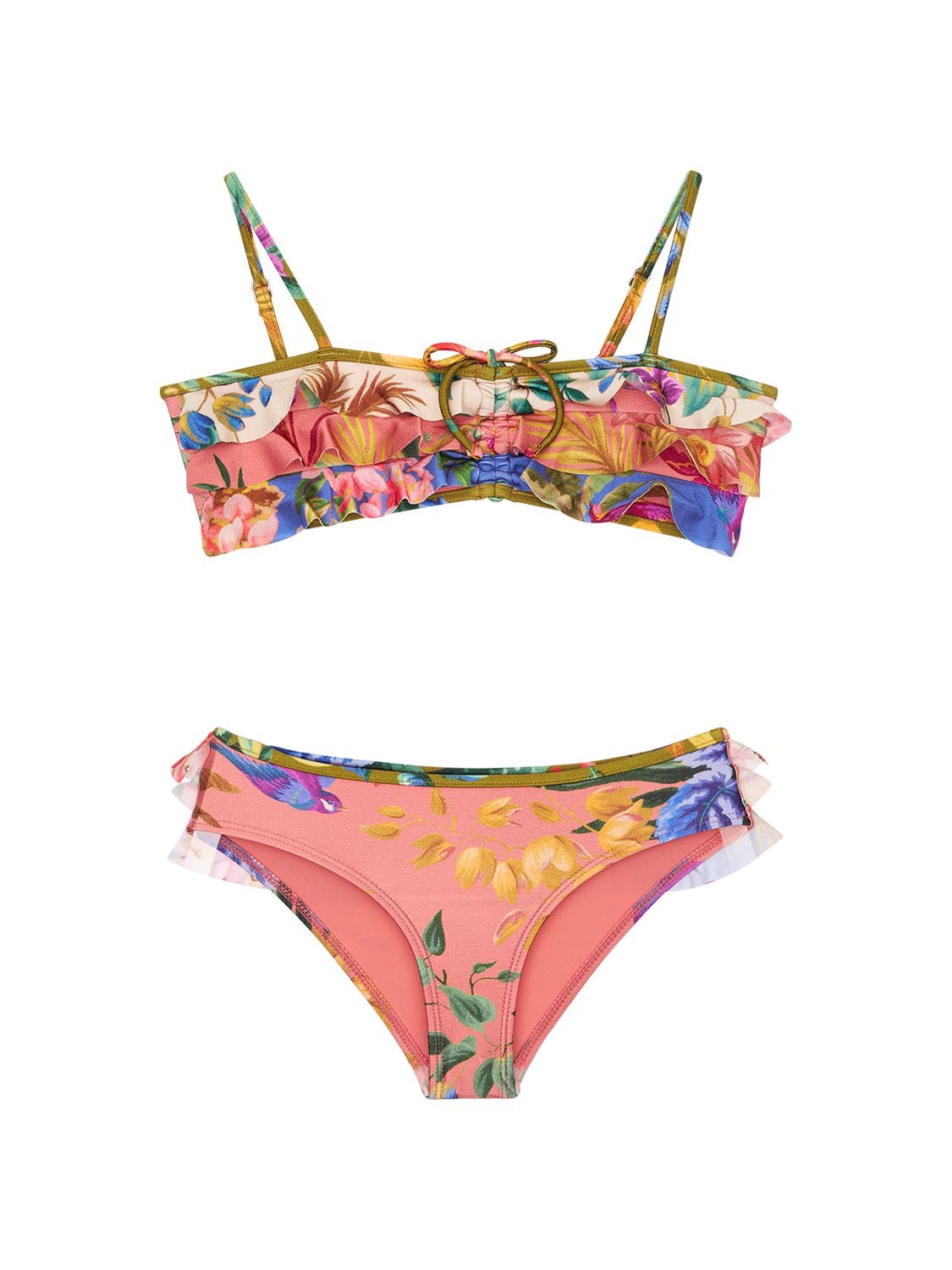 Zimmermann Kids' Tropicana Print Bikini W/ Ruffles In Multicolor | ModeSens