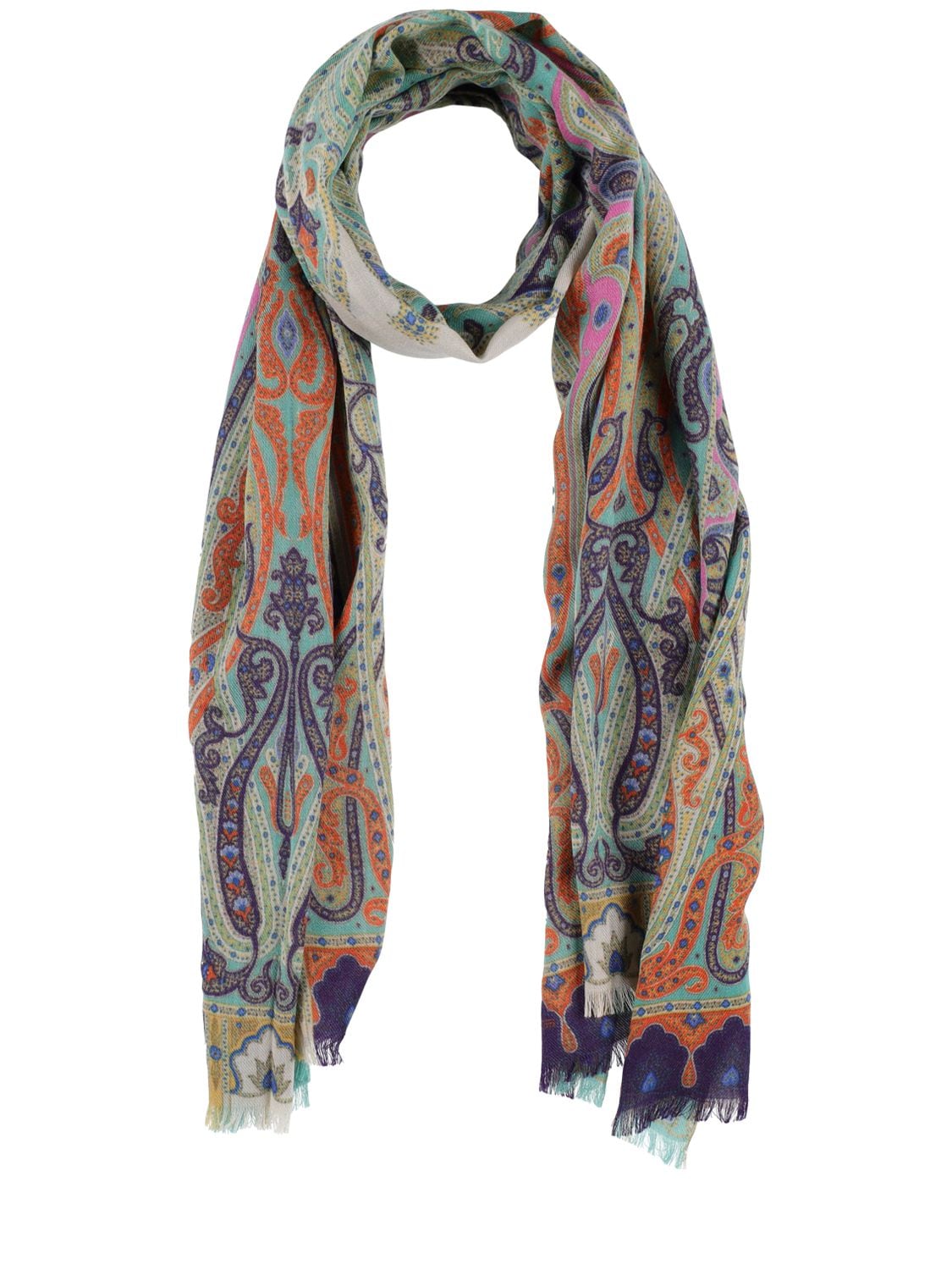 Etro - Delhi print wool & silk scarf - | Luisaviaroma