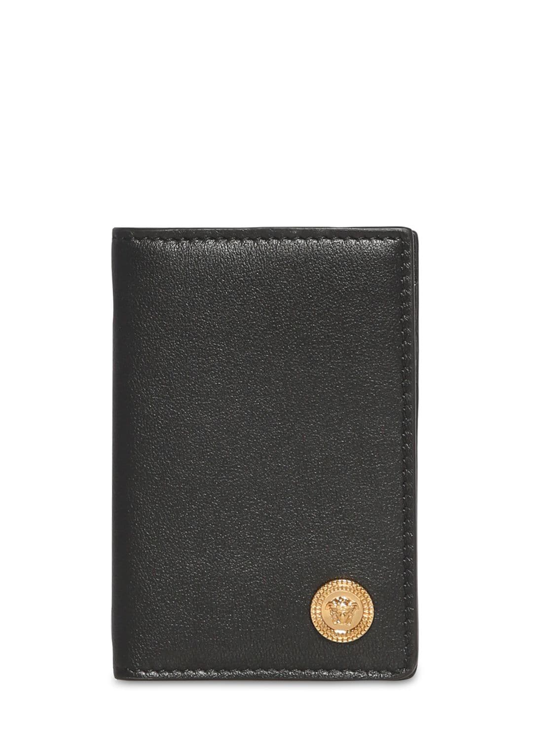 Versace Medusa Leather Card Holder In Black,gold | ModeSens