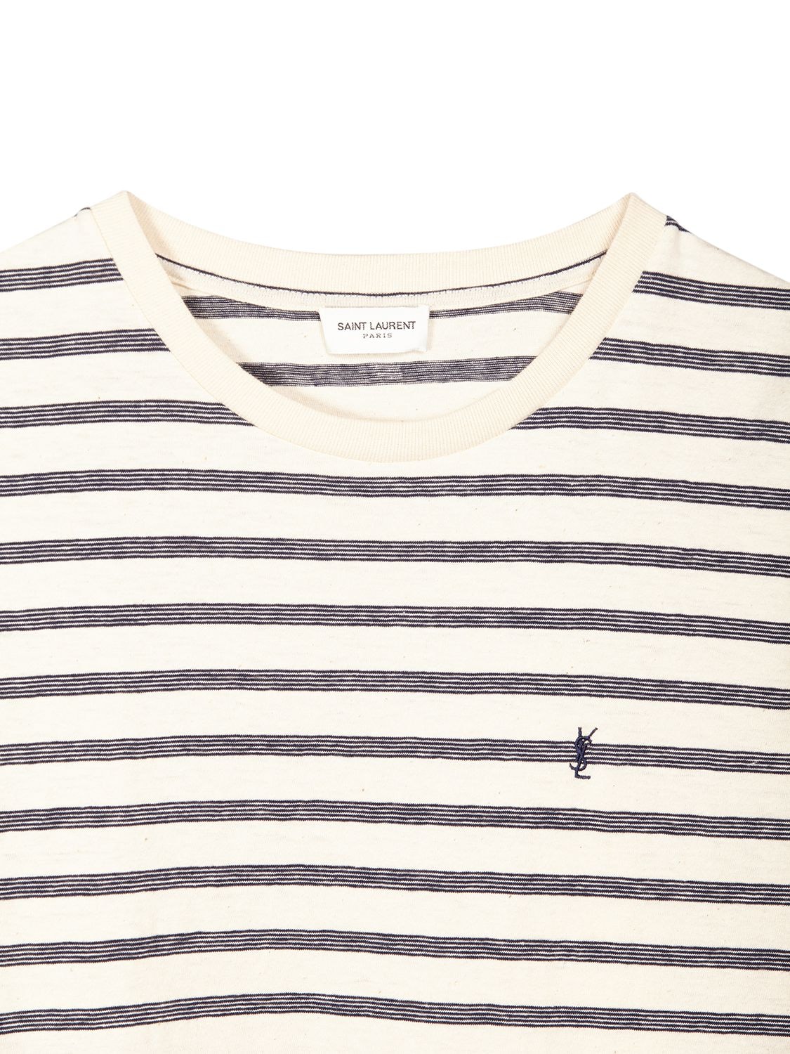Shop Saint Laurent Striped Monogram Cotton Jersey T-shirt In Naturel,marine