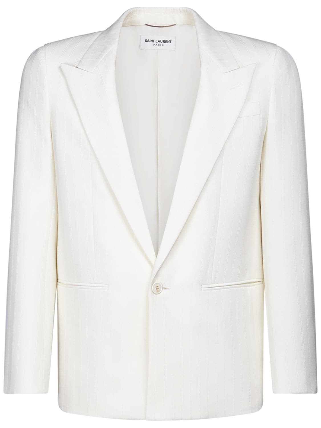 Shop Saint Laurent Wool Fitted Jacket In Chalk