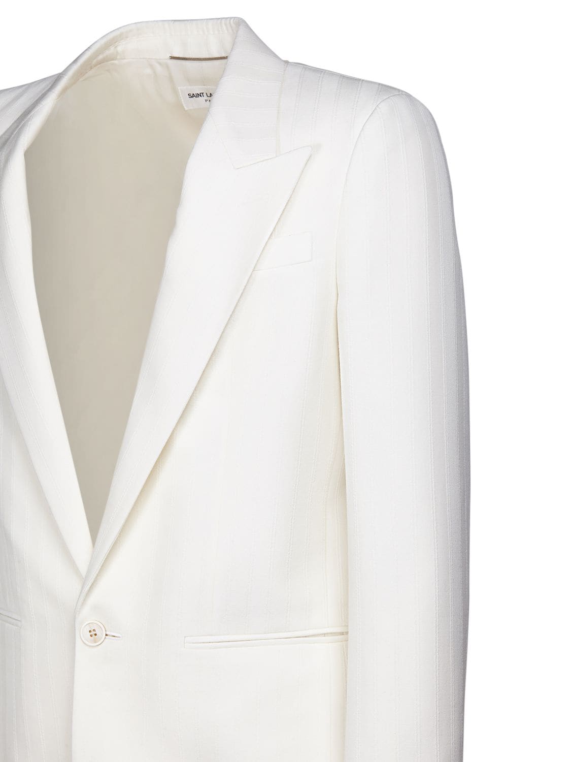 Shop Saint Laurent Wool Fitted Jacket In Chalk