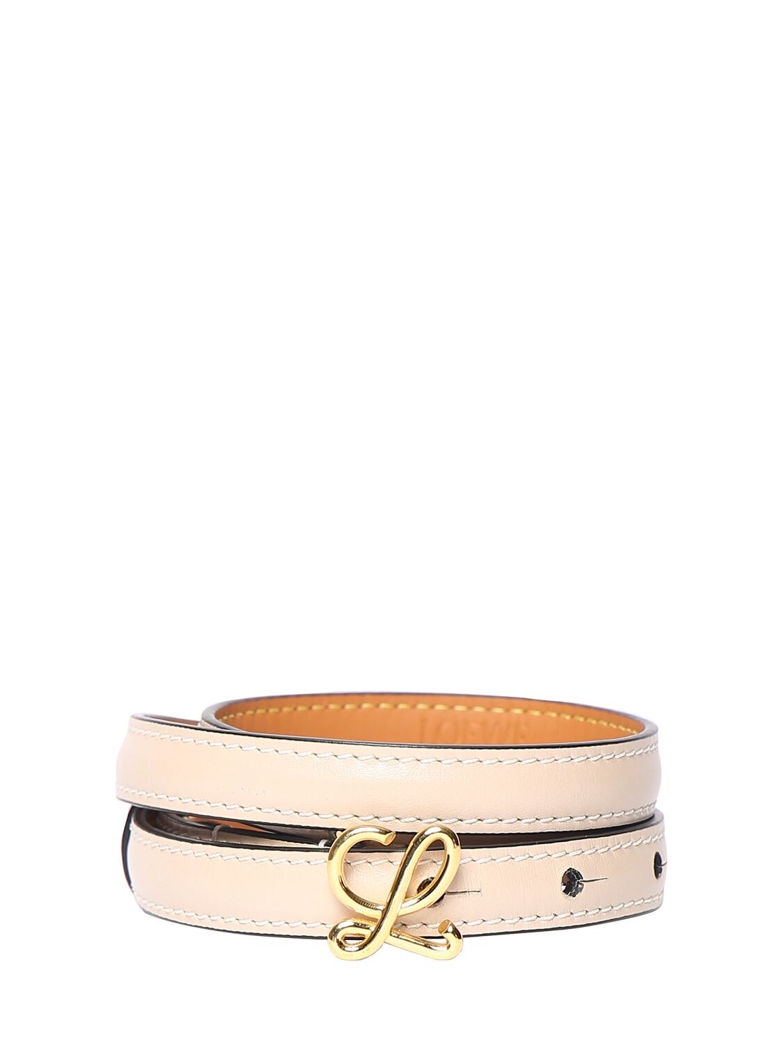 Loewe - 1.5cm leather logo belt - Light Oat/Gold | Luisaviaroma