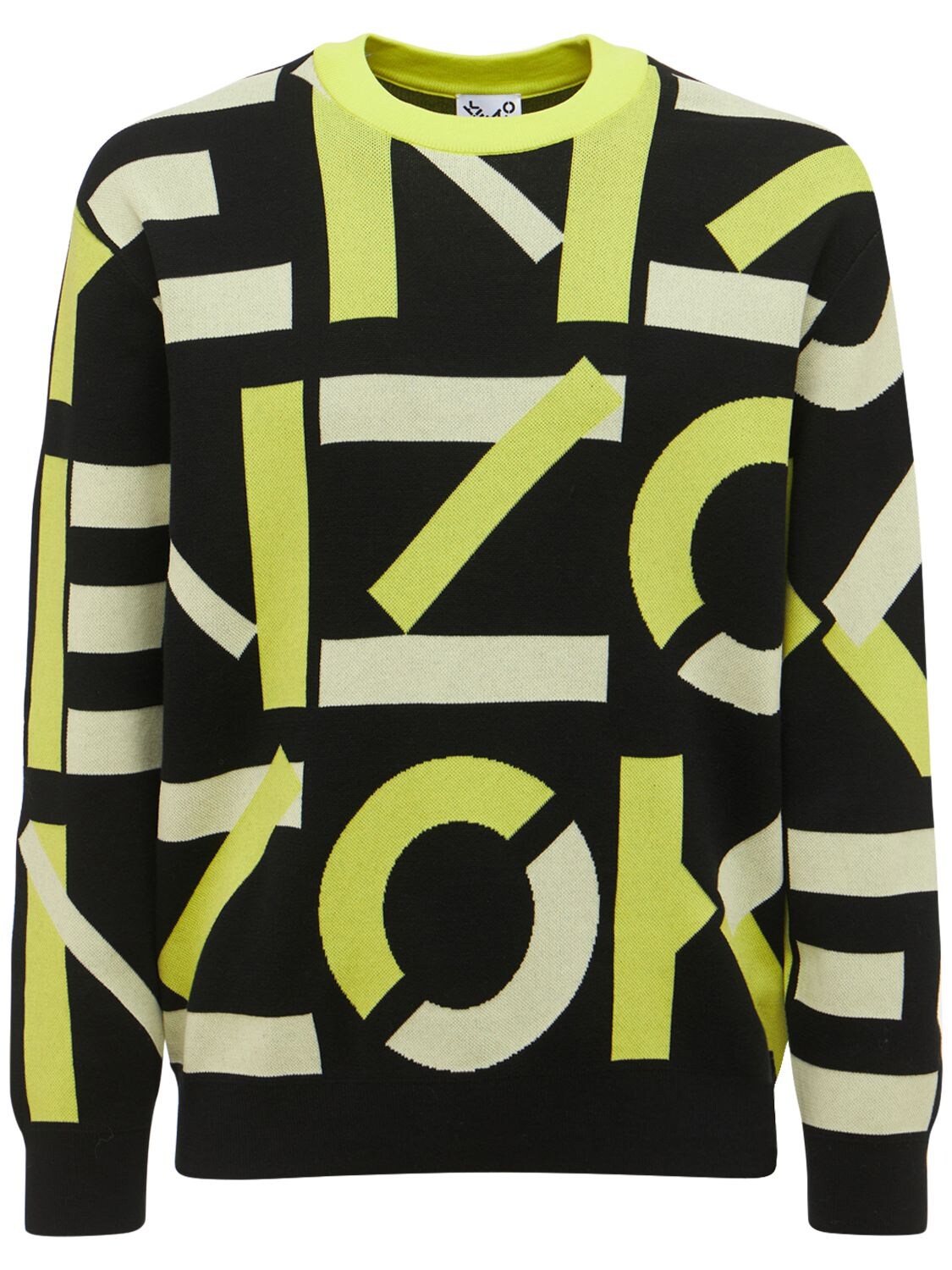 KENZO MONOGRAM JACQUARD COTTON KNIT SWEATER