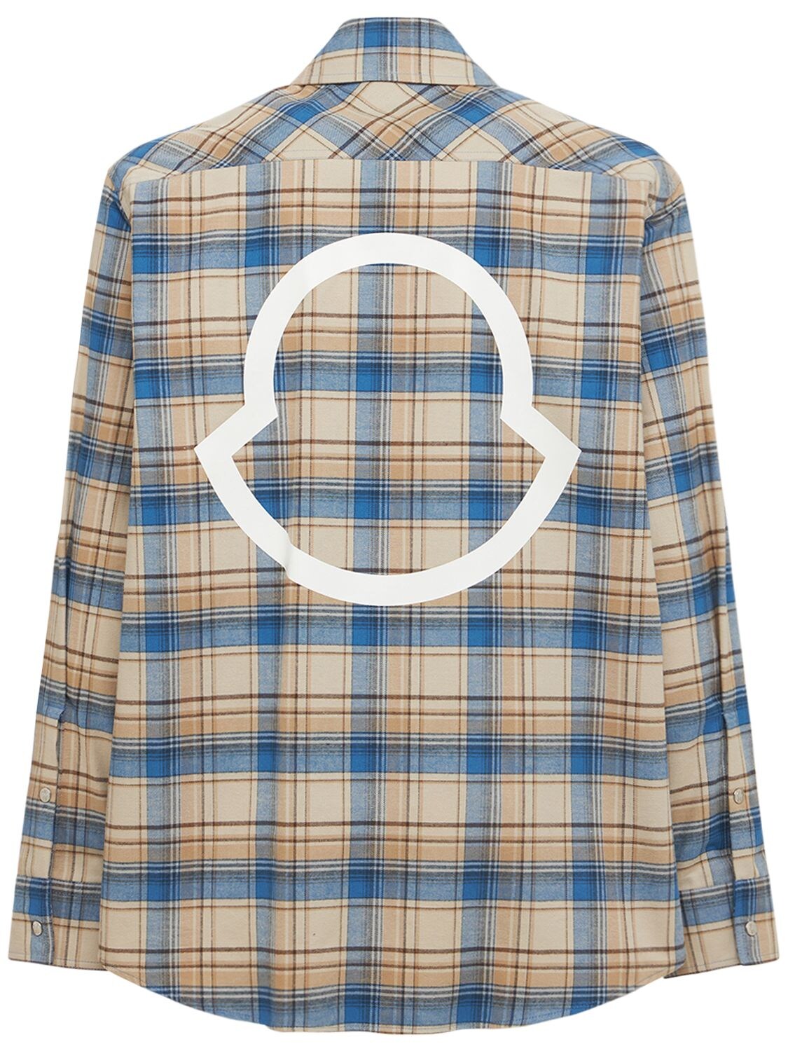 Moncler Plaid Cotton Flannel Shirt In Pastel Blue | ModeSens
