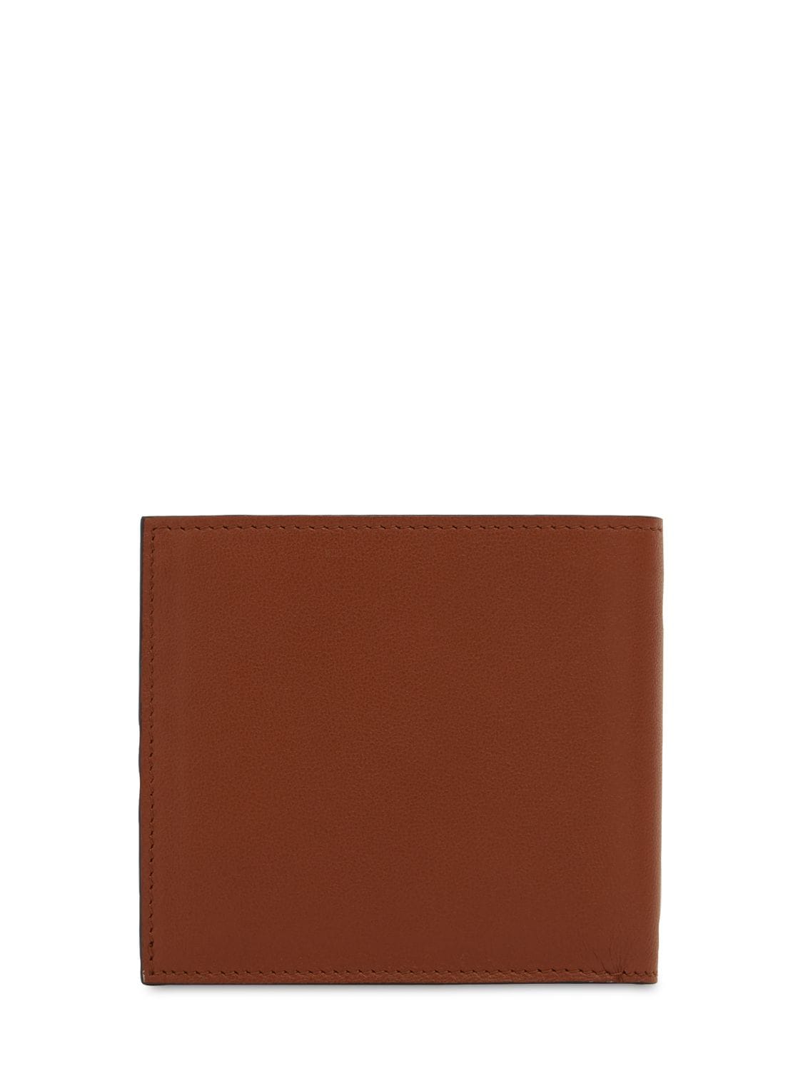 Shop Valentino Metal Logo Leather Billfold Wallet In Brown