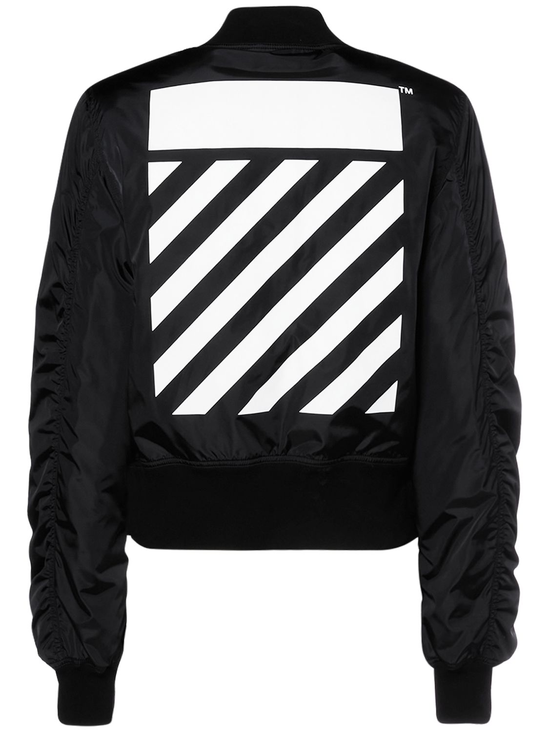 white nylon bomber jacket