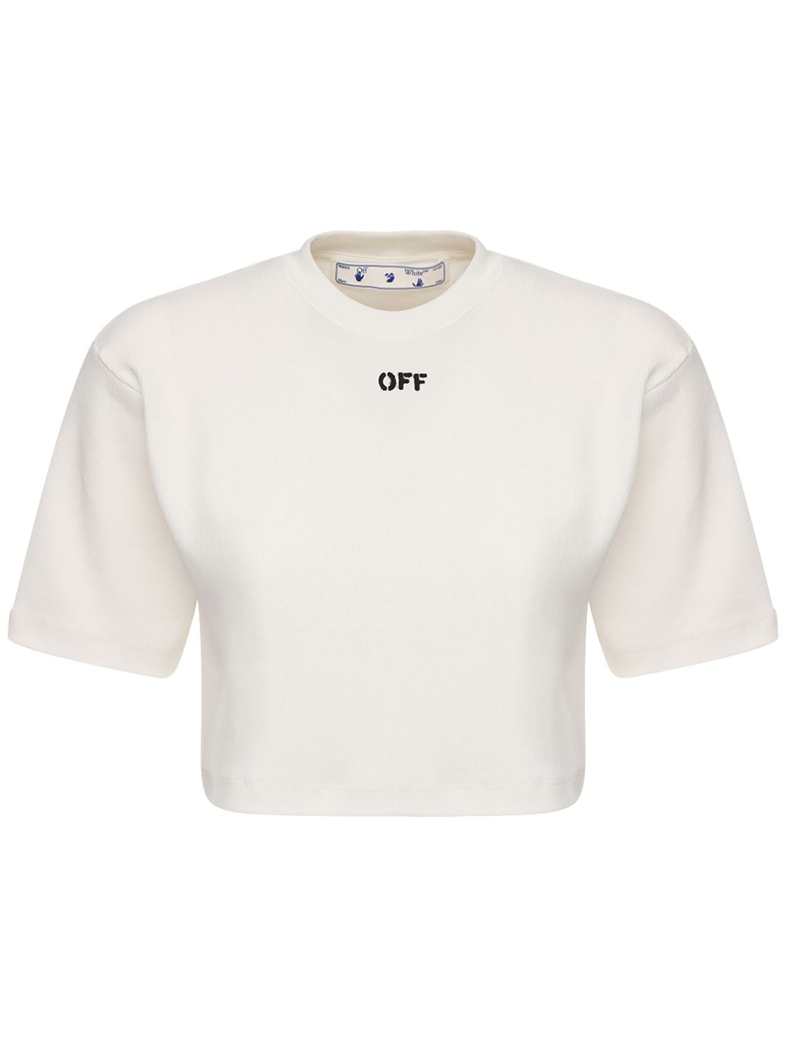 OFF-WHITE CROPPED LOGO PRINTED COTTON T-SHIRT