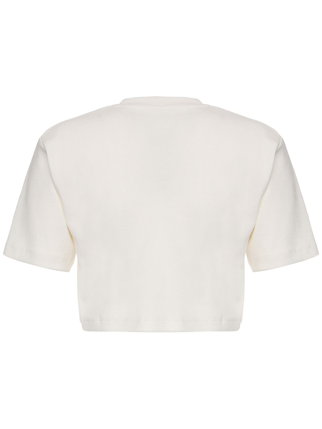 Shop Off-white Cropped Logo Printed Cotton T-shirt In Белый