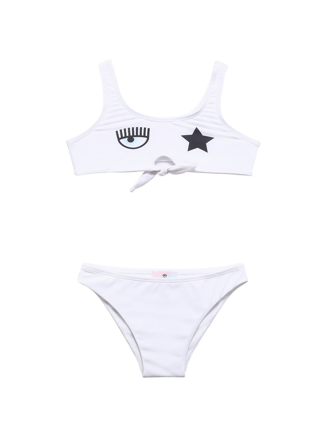 Chiara Ferragni Kids' Eyestar Tech Bikini W/ Bow In White
