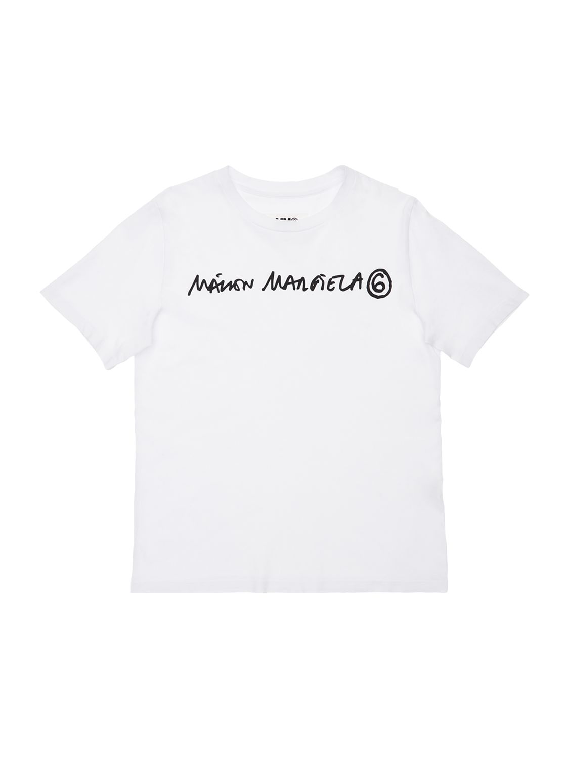 Mm6 Maison Margiela Kids' Logo Print Cotton Jersey T-shirt In 白色