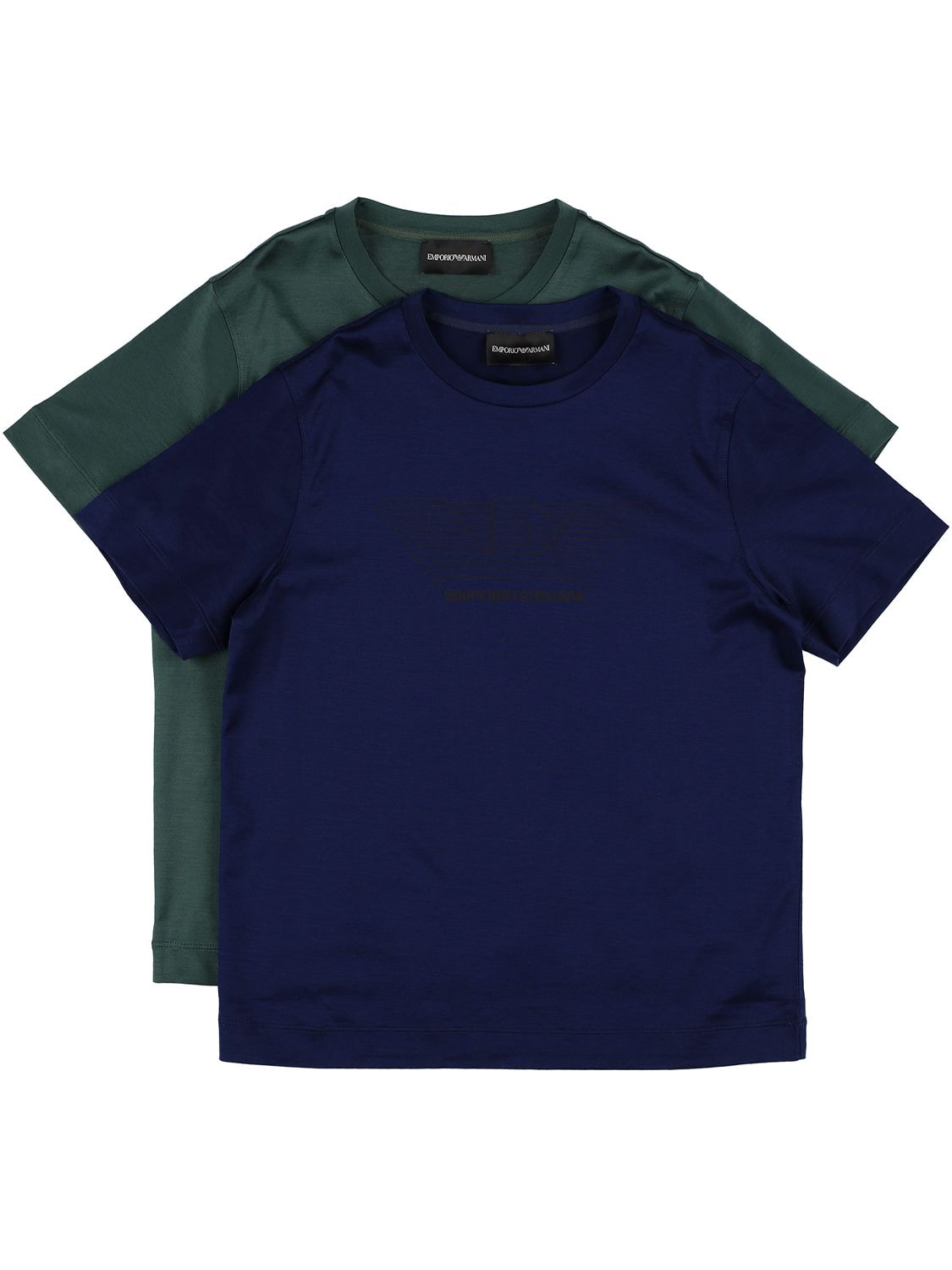 Emporio Armani Kids' Set Of 2 Logo Cotton Jersey T-shirts In Navy,green