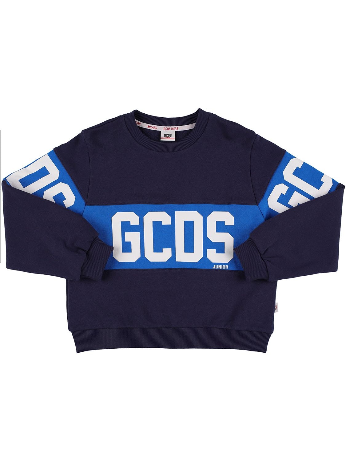 Gcds Kids' Cotton Sweatshirt W/ Logo Tape In Navy