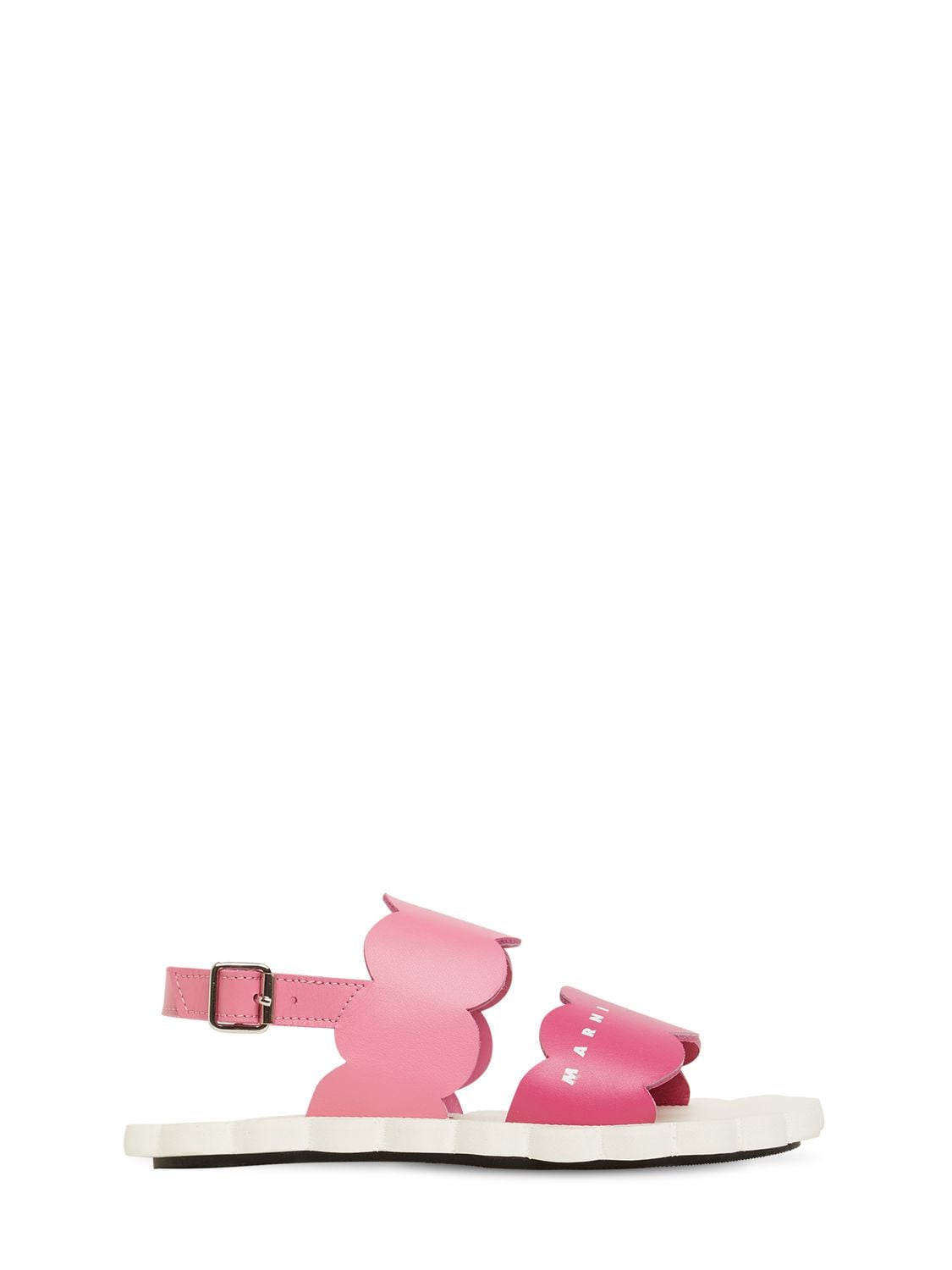 Marni Junior Kids' Logo Print Leather Buckle Sandals In Pink