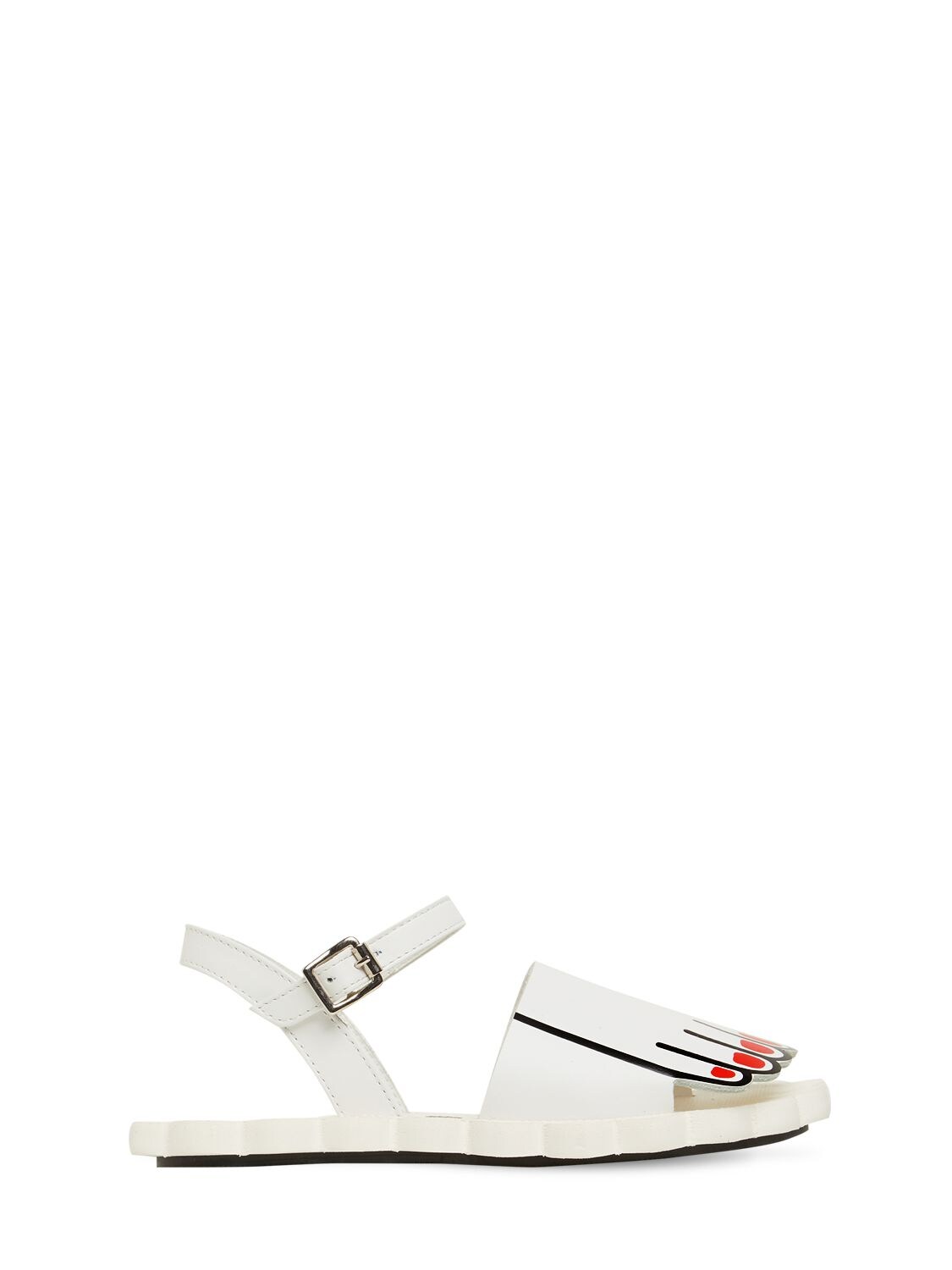 Marni Junior Kids' Finger Print Leather Buckle Sandals In White