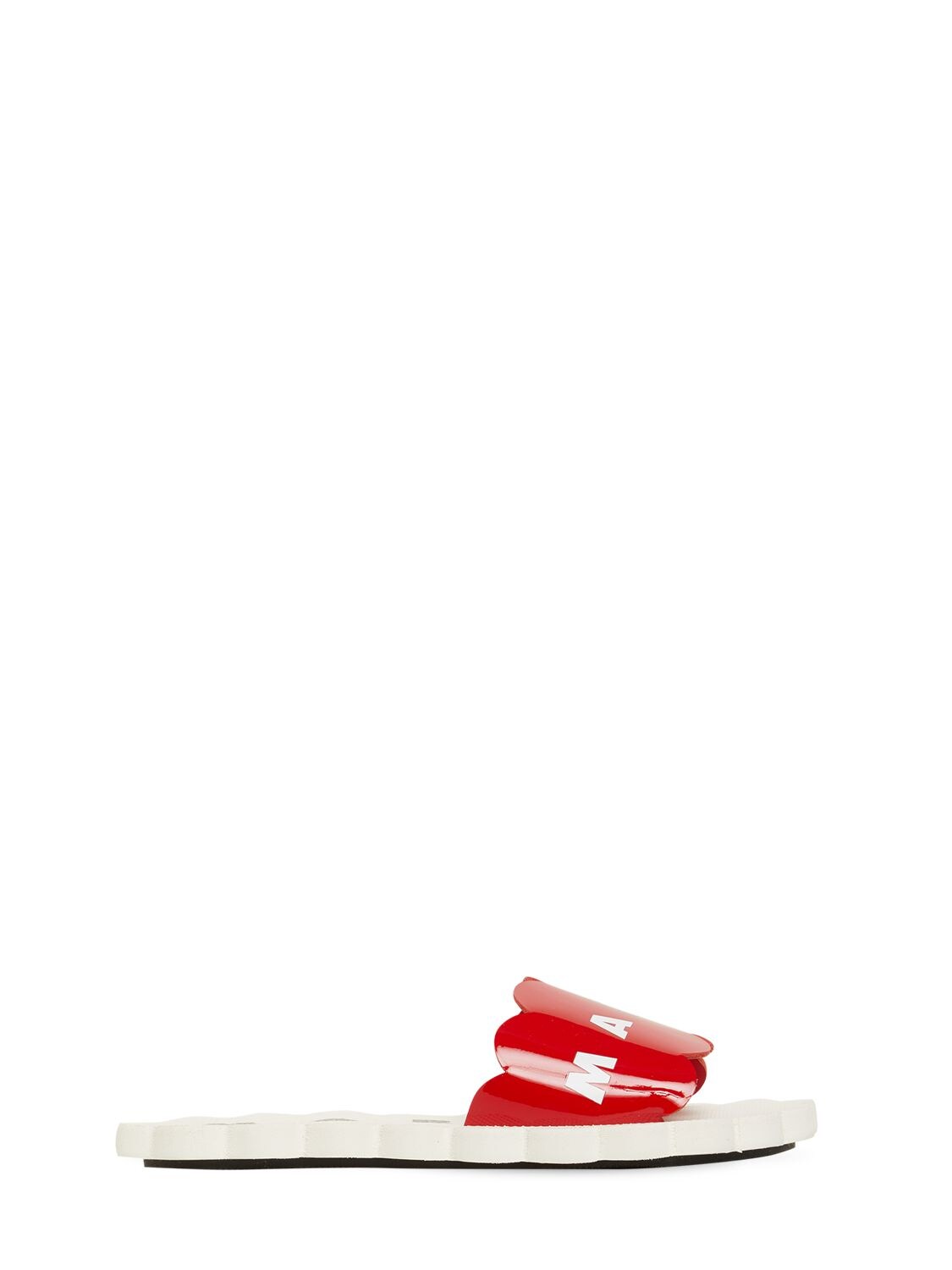 Marni Junior Kids' Logo Print Leather Slide Sandals In White,red
