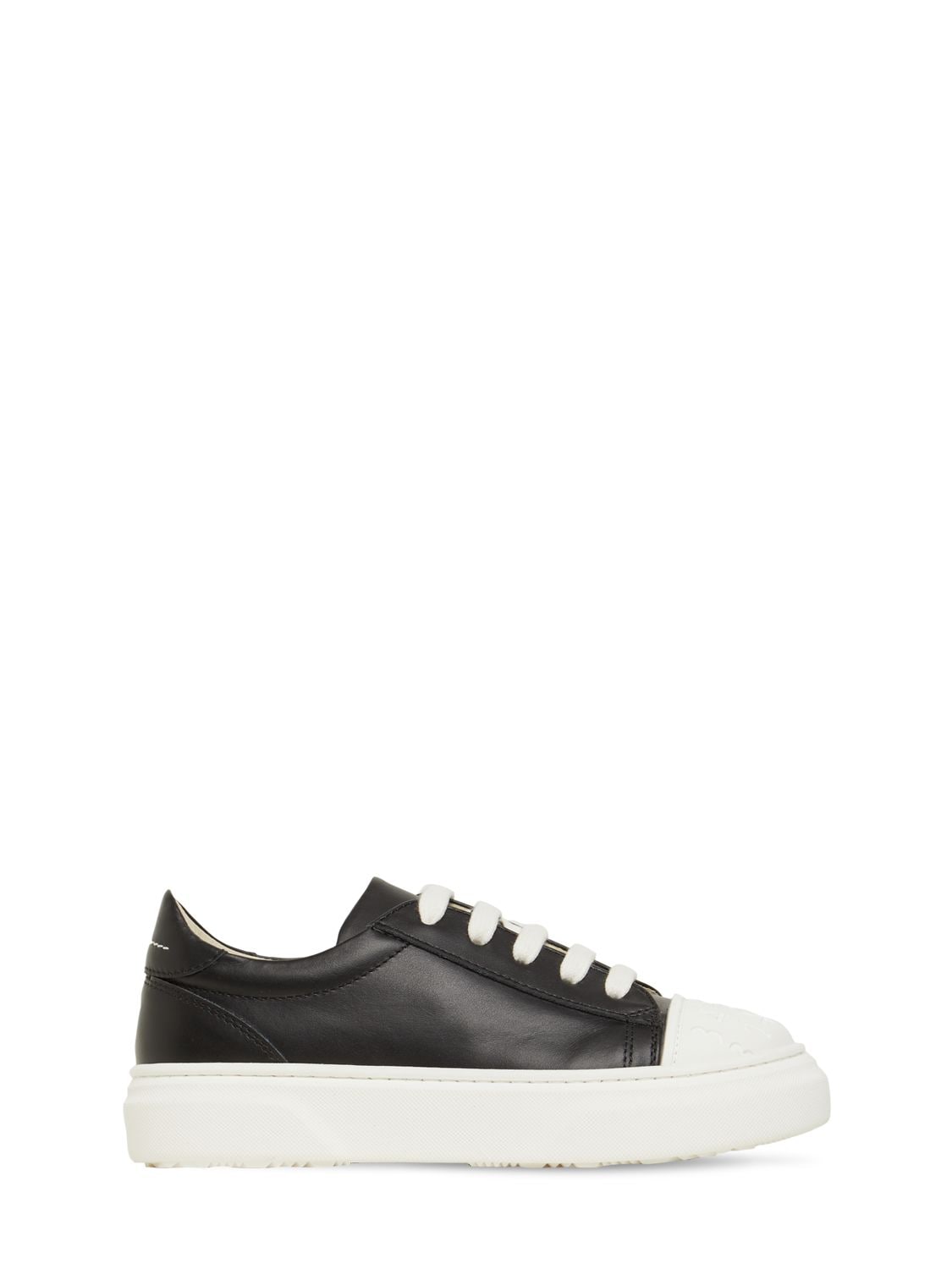 Mm6 Maison Margiela - Embossed logo lace-up leather sneakers - Black ...