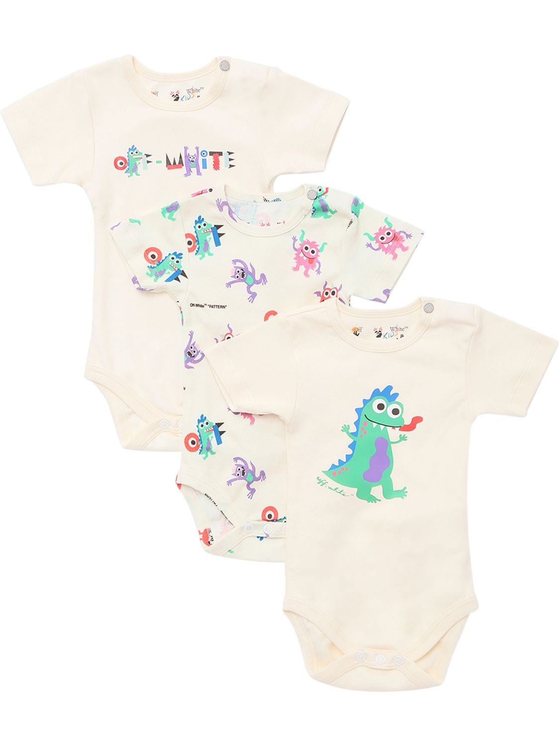 Off-white Babies' Set Of 3 Organic Cotton Bodysuits In Разноцветный