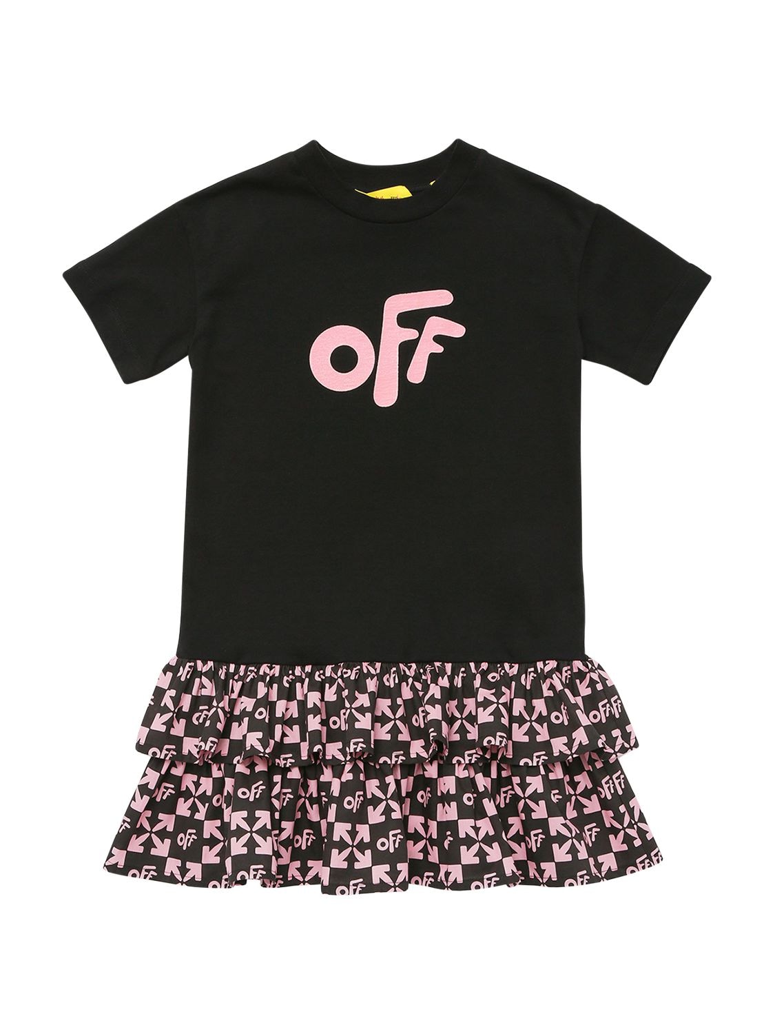 OFF-WHITE MONOGRAM COTTON T-SHIRT DRESS W/ RUFFLES