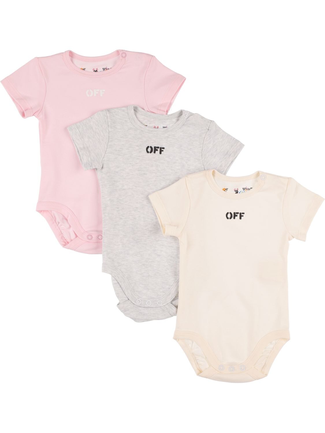 Off-white Babies' Logo棉质平纹针织连体衣3件套装 In Multicolor