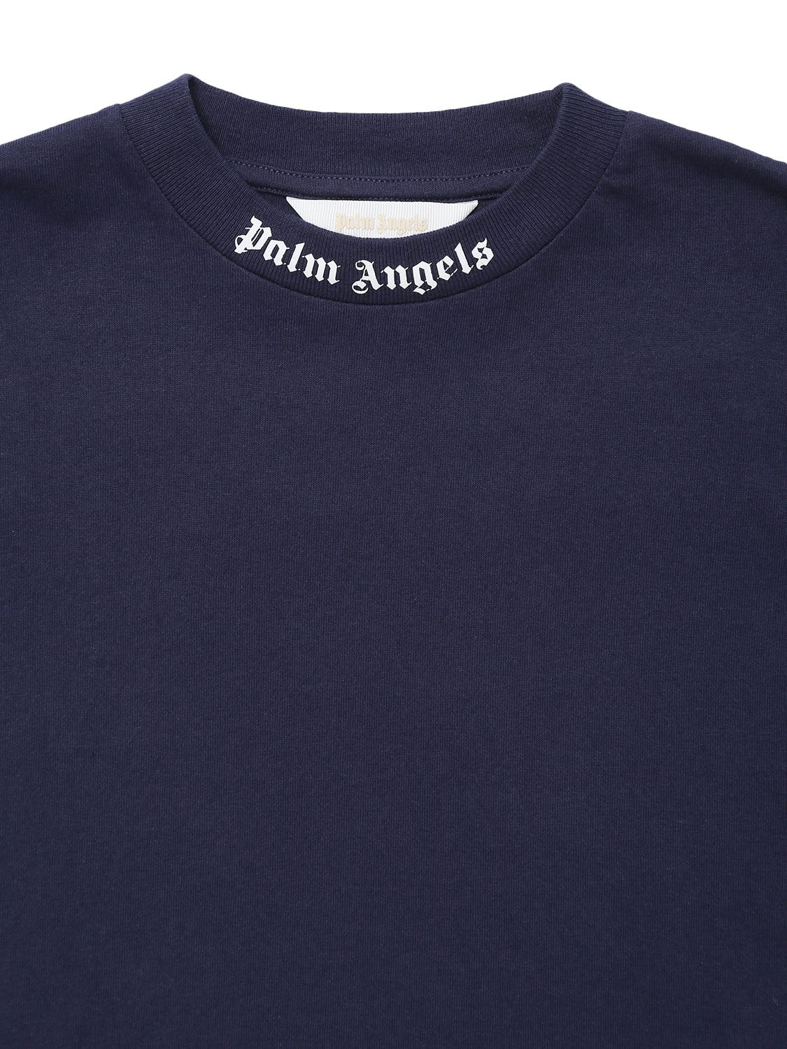 PALM ANGELS LOGO PRINT COTTON JERSEY T-SHIRT 