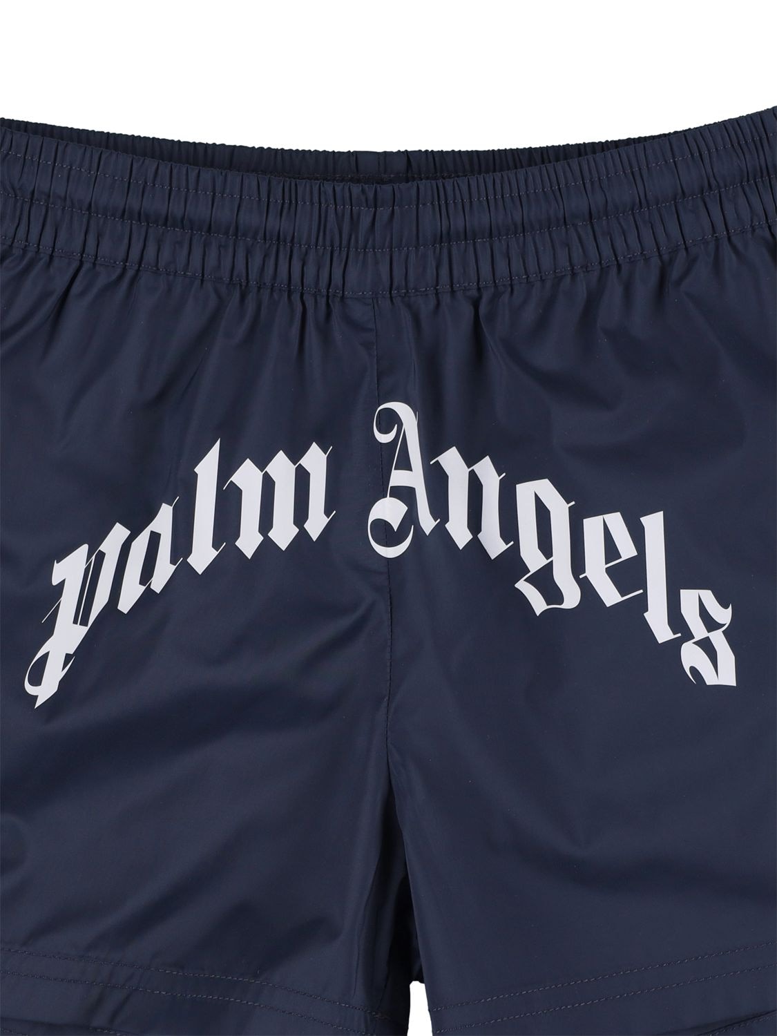 Shop Palm Angels Logo Print Nylon Swim Shorts In Navy