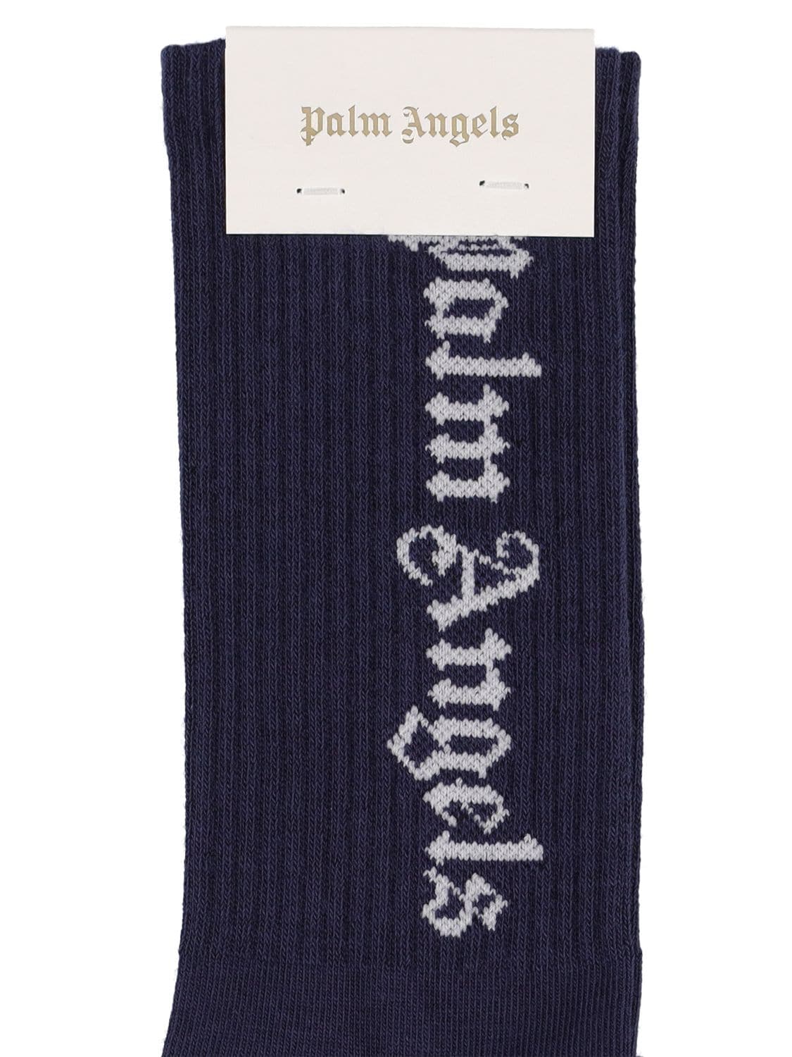 Shop Palm Angels Logo Intarsia Cotton Blend Socks In Navy