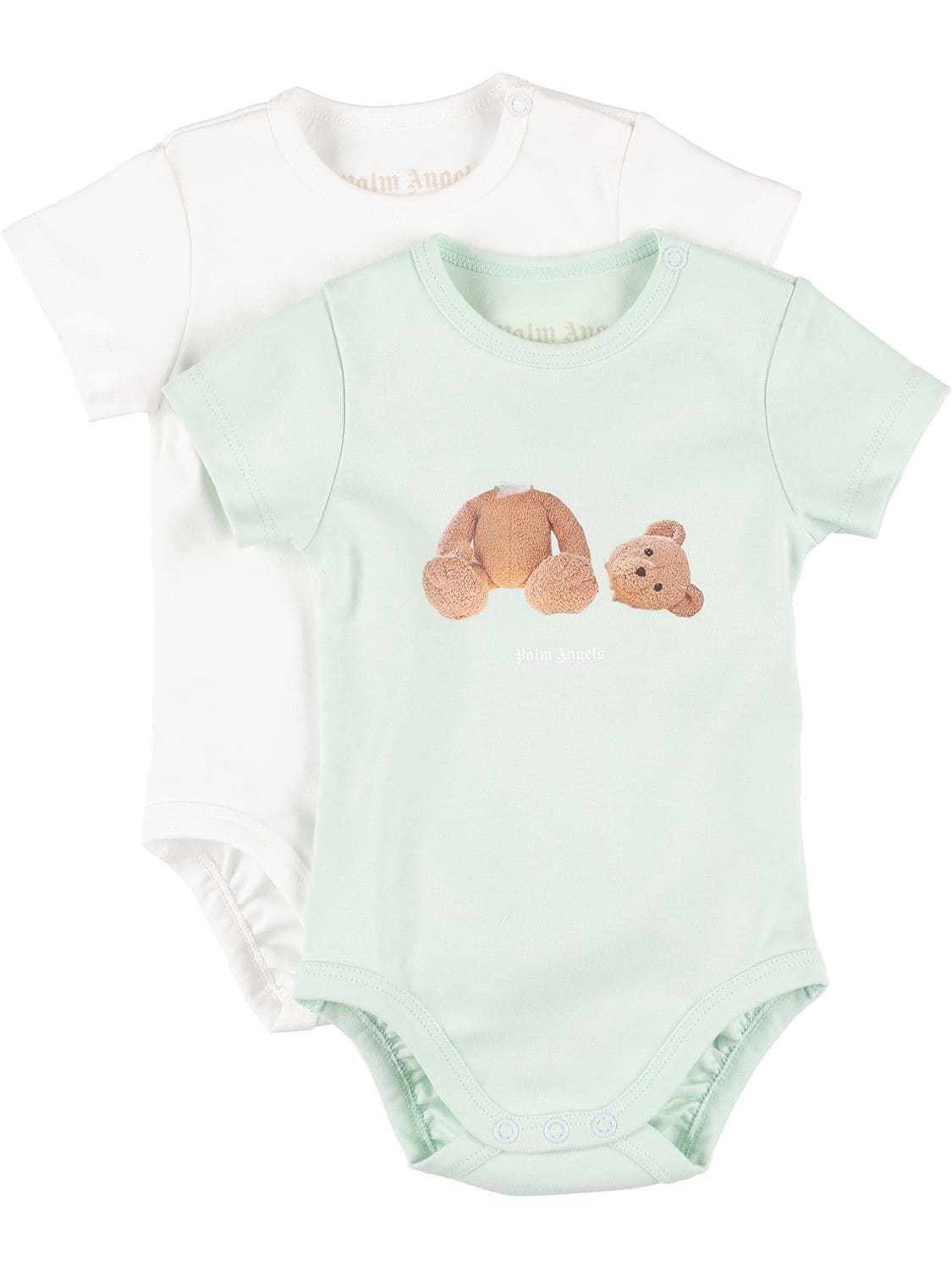 Shop Palm Angels Set Of 2 Printed Cotton Bodysuits In White,light Blue