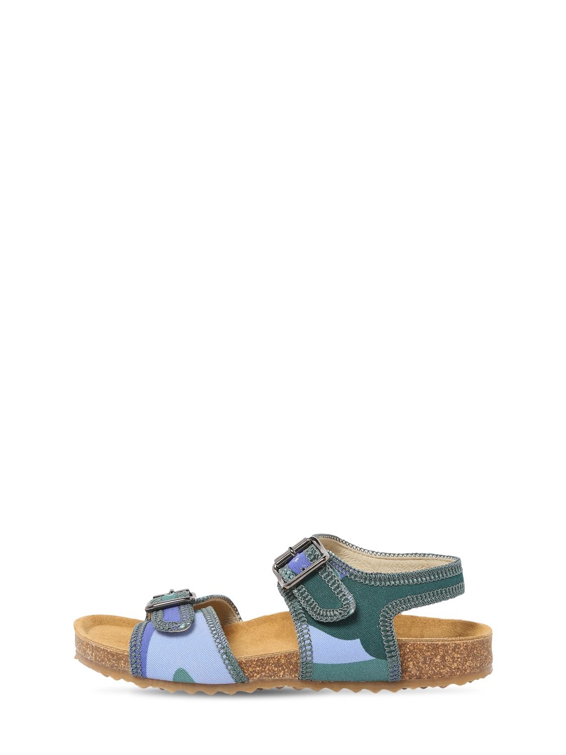 Il Gufo Kids' Printed Leather Sandals In 蓝色