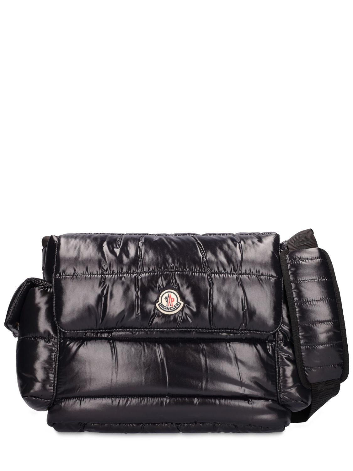 Moncler Kids' Laqué Nylon Puffer Changing Bag W/ Logo In Black