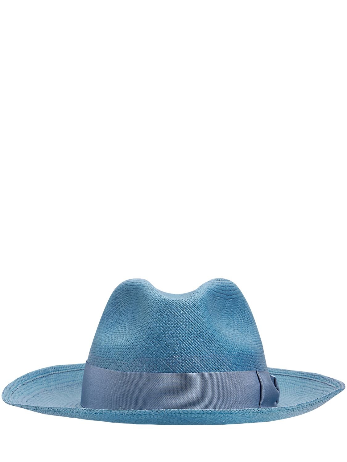 Borsalino Amedeo Wide Brim Straw Panama Hat In 화이트,블루
