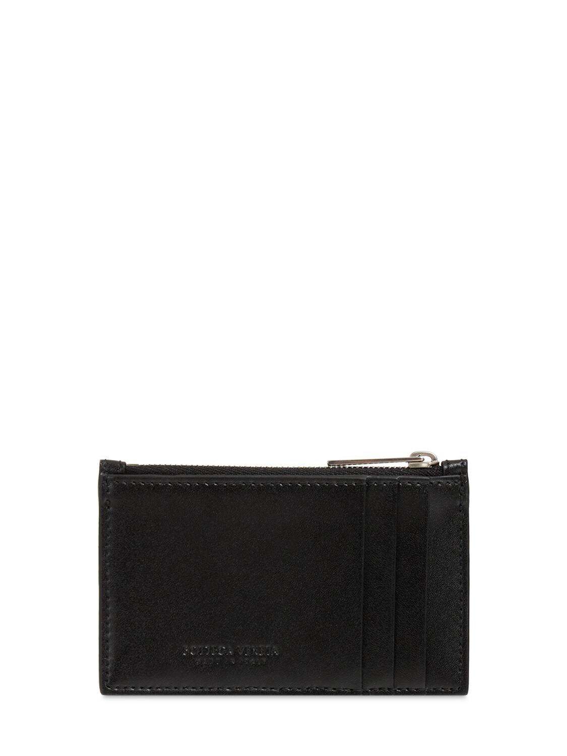 Shop Bottega Veneta Cassette Leather Zipped Card Case In Schwarz