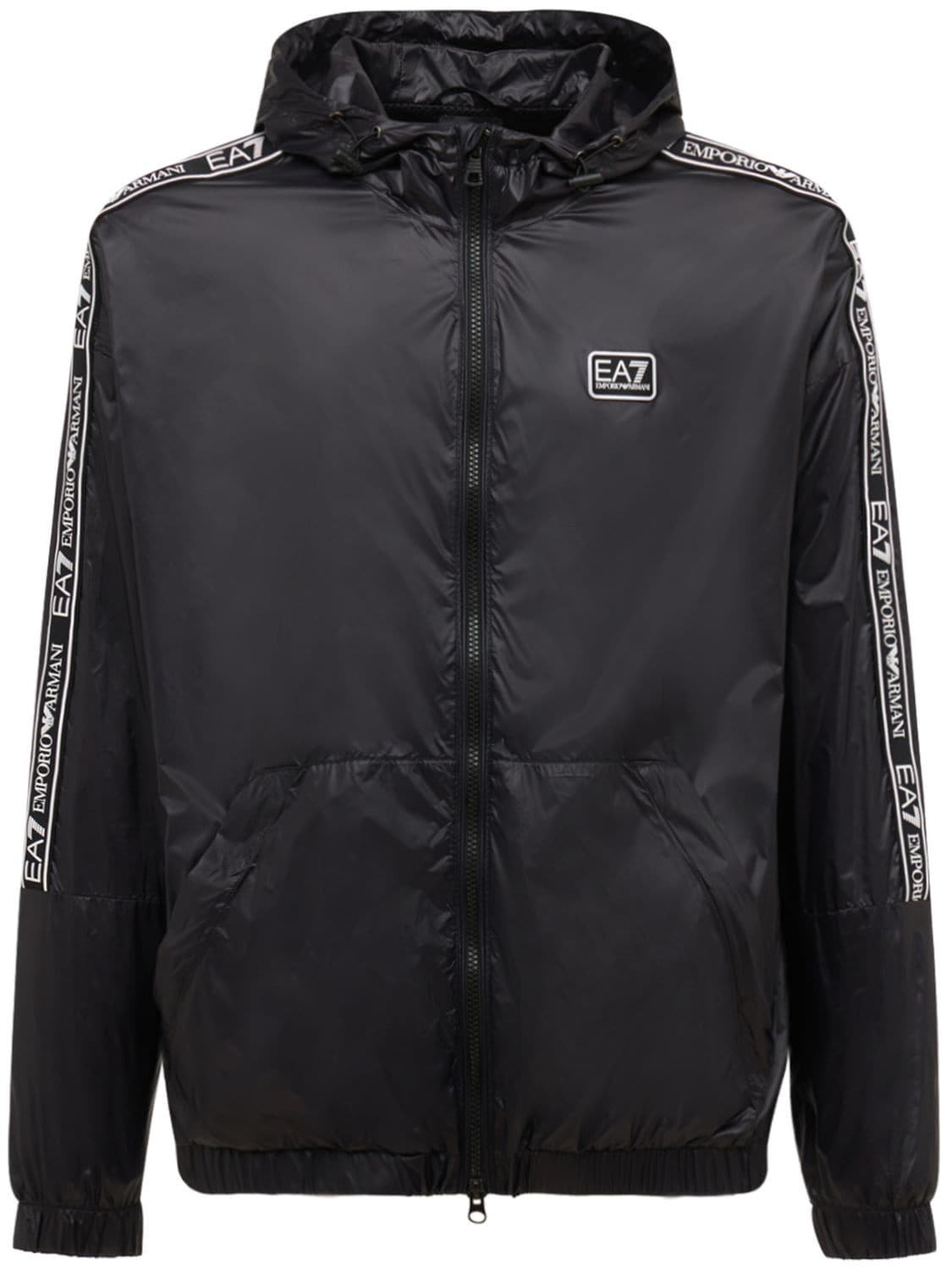 Ea7 Logo Series Nylon Hooded Jacket In Black