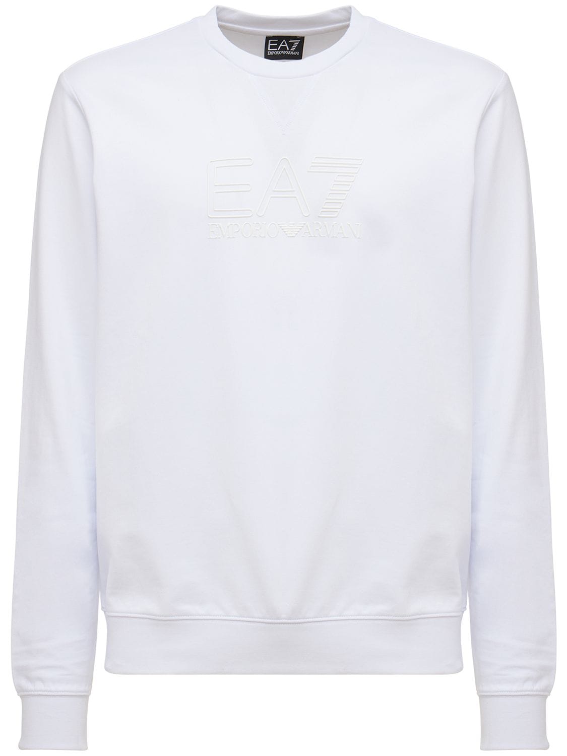 Ea7 Visibility Logo Cotton Sweatshirt In White | ModeSens