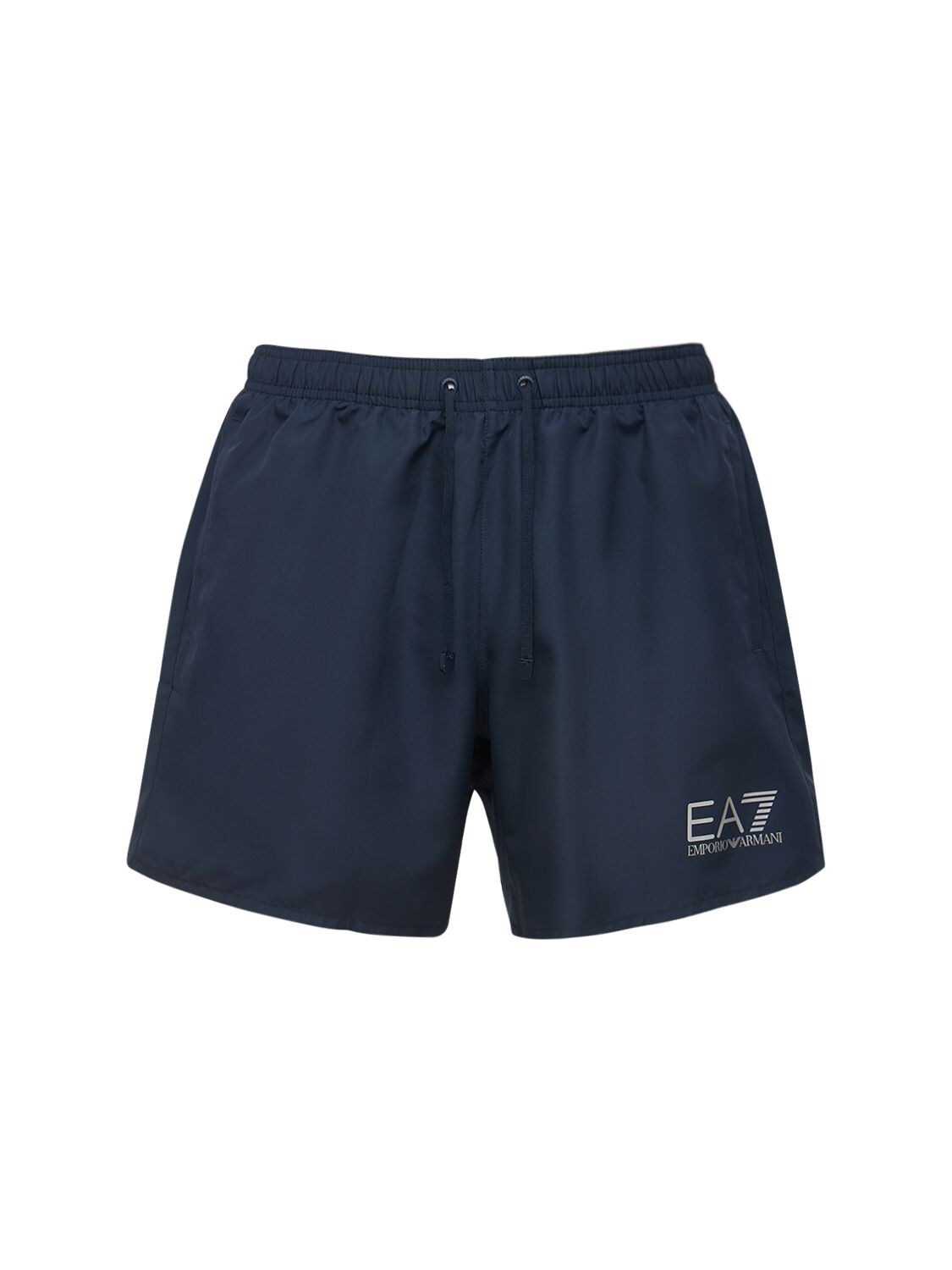 Ea7 Logo Nylon Swim Shorts In Синий,серебряный