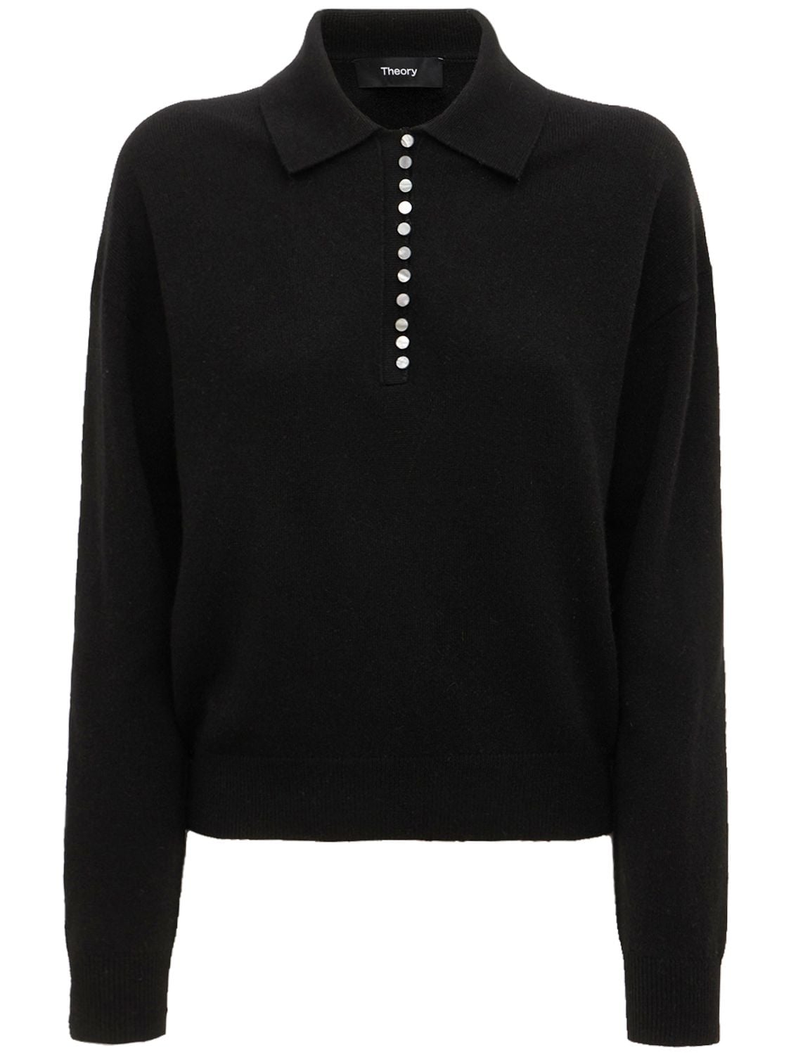 Theory Polo Long Sleeve Cashmere Sweater In Black | ModeSens