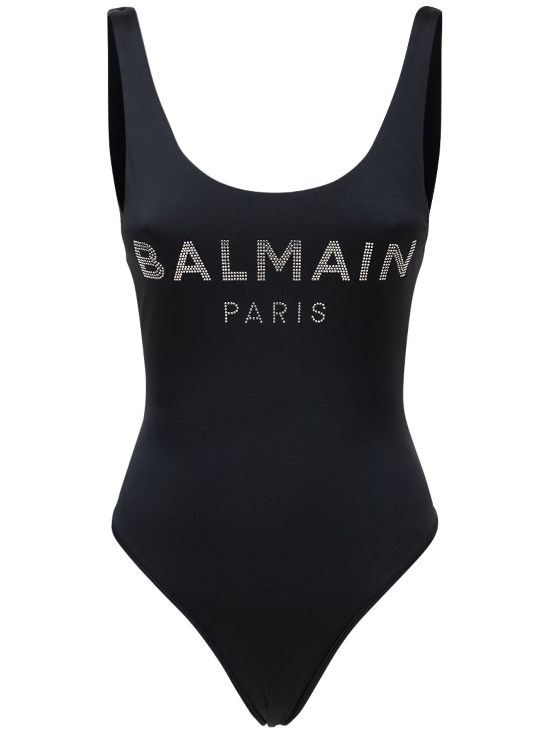 Balmain - Front logo stretch tech swimsuit - Black | Luisaviaroma