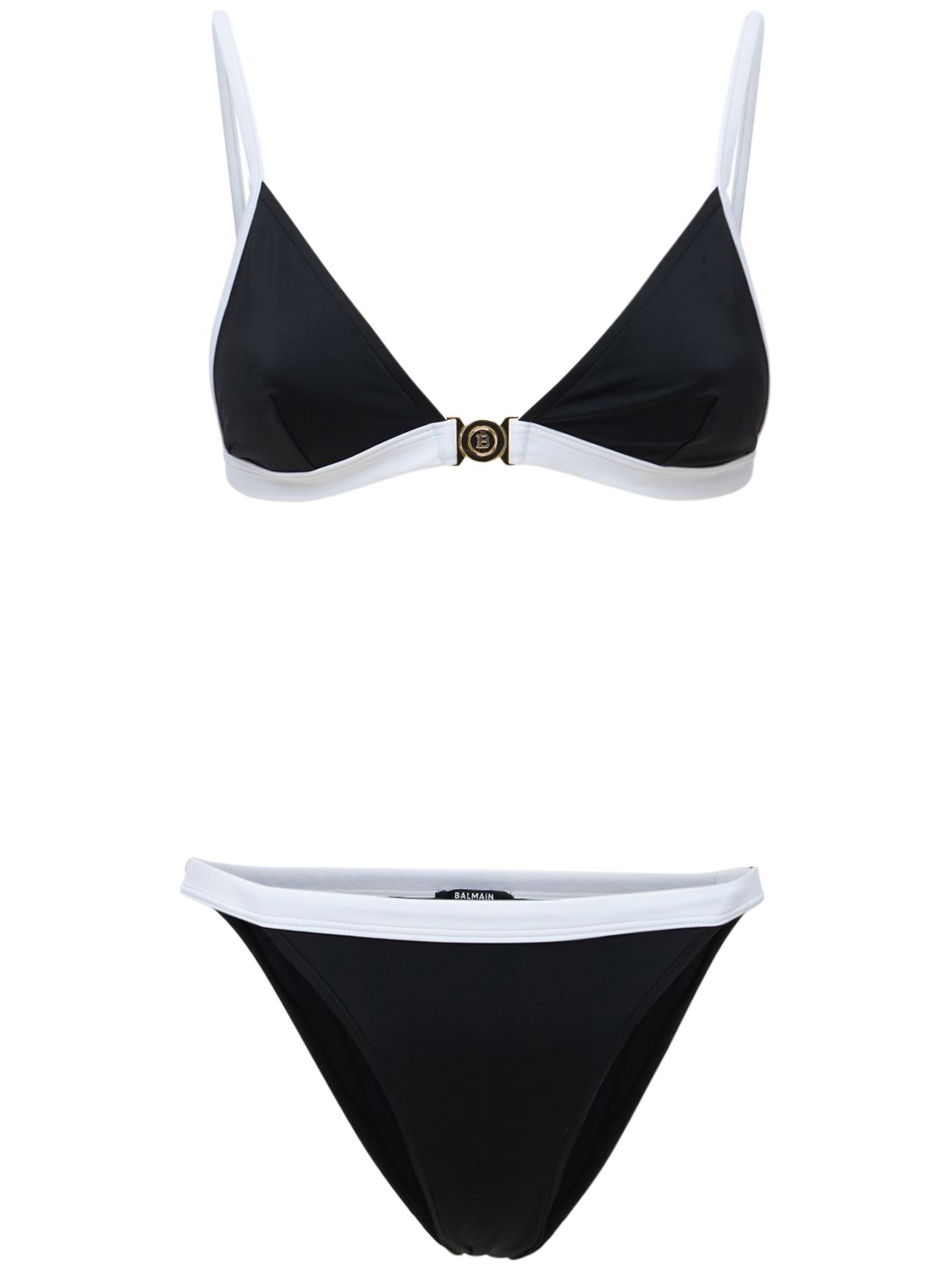 Balmain Stretch Tech Triangle Bikini In Black ModeSens