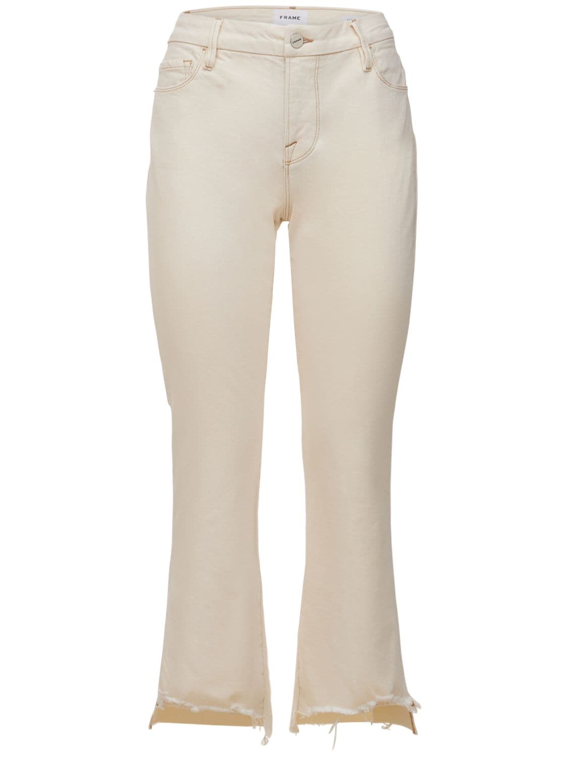 Frame Le Crop Mini Boot Cotton Blend Jeans In White | ModeSens