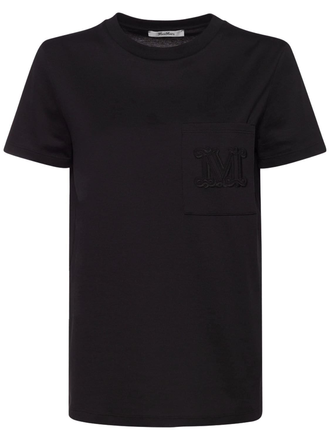 Shop Max Mara Papaia Cotton T-shirt W/ Logo Pocket In Black
