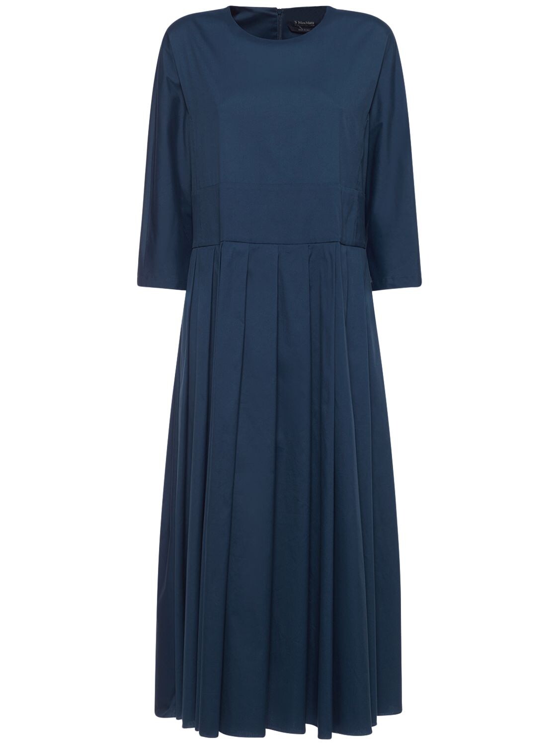 's Max Mara Stretch Cotton Poplin Blend Midi Dress In Navy | ModeSens