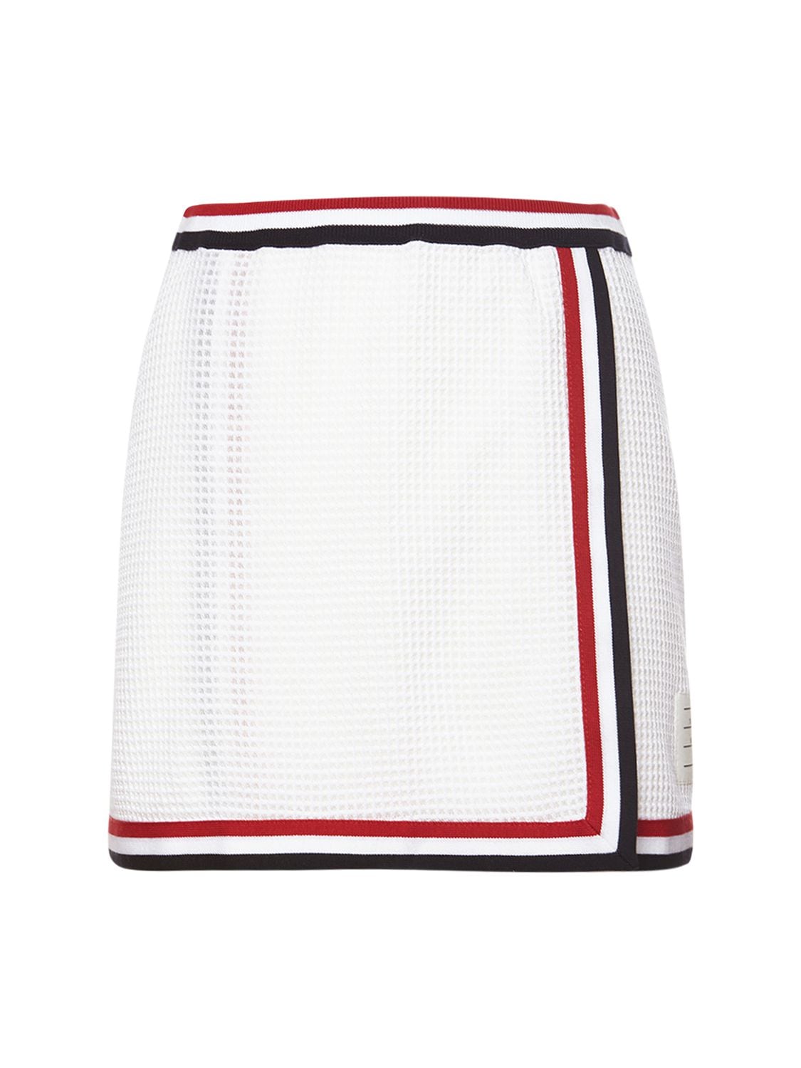 Thom Browne Wrap-effect Striped Waffle-knit Cotton Mini Skirt In White