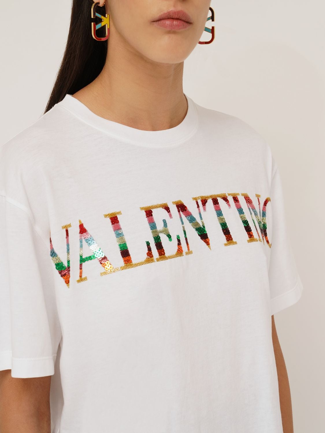 Valentino - Sequined Logo Rainbow Jersey T-Shirt