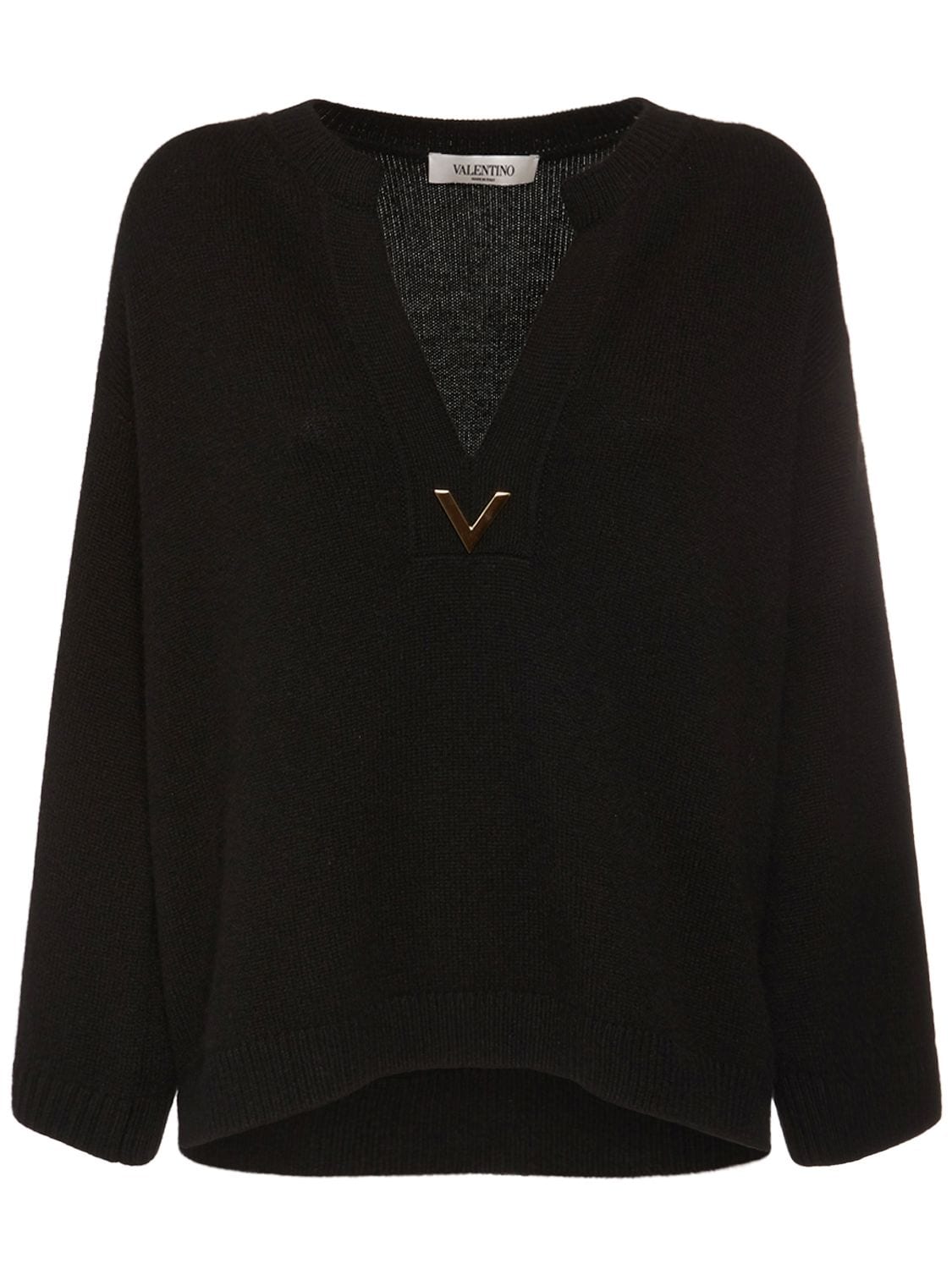 VALENTINO 金属LOGO羊绒针织毛衣,75I52O028-ME5P0