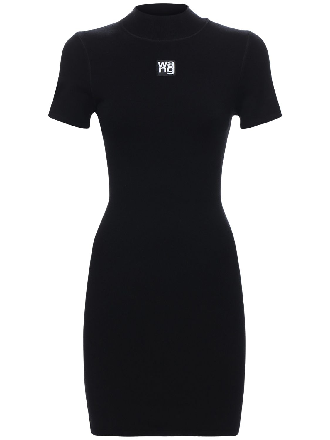 Shop Alexander Wang Logo Stretch Jersey Mini Dress In Black